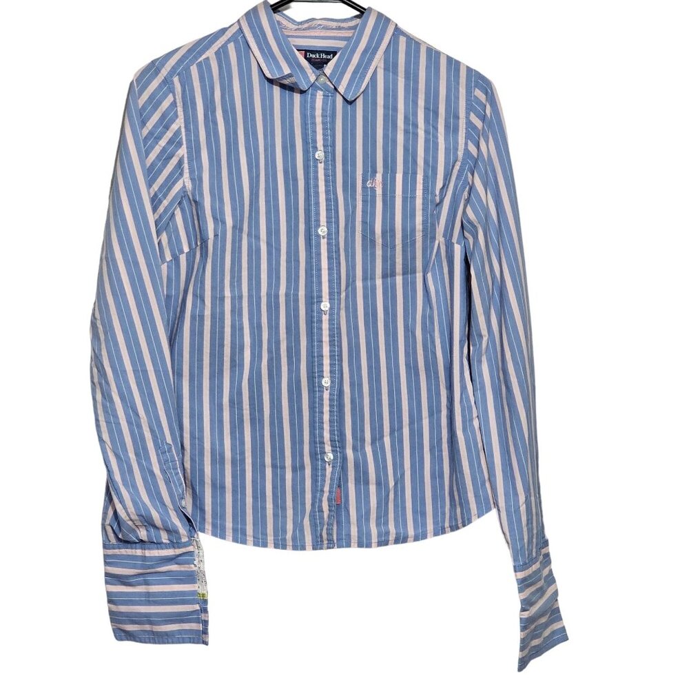 Duck Head Jeans Co. Striped Blue & Pink Long Sleeve Button-Up Shirt M